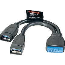 Akasa internal USB CABEL USB 3.0 19pin on 2 x USB3.0 Type-A (F) / AK-CBUB09-15BK / 15cm