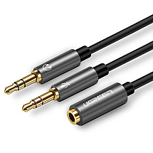 Audio AUX sadalītājs UGREEN austiņas + mikrofons ar 3,5 mm mini jack kabeli, 28 cm, alumīnija (melns)