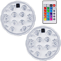 Daudzkrāsains ūdensizturīgs LED apgaismojums ar tālvadības pulti, 2 gab., 16 krāsu un 4 režīmi, ar akumulatoru darbināms RGB apgaismojums baseiniem, akvārijiem un izmantošanai ārpus telpām